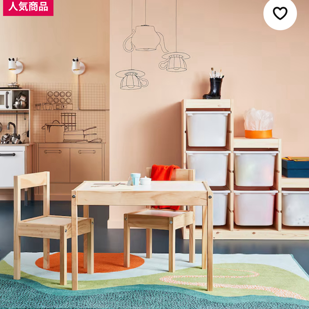 IKEA(イケア)のIKEA LÄTT レット 子ども用テーブル チェア2脚付, ホワイト/パイン材 キッズ/ベビー/マタニティのキッズ/ベビー/マタニティ その他(その他)の商品写真