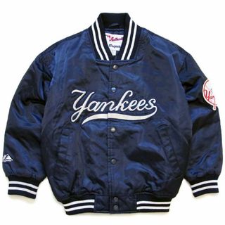 マジェスティック(Majestic)の90s Majestic MLB New York Yankees ニューヨーク ヤンキース キルティングライナー ナイロンスタジャン 紺 ボーイズS★オールド キッズ(ジャケット/上着)