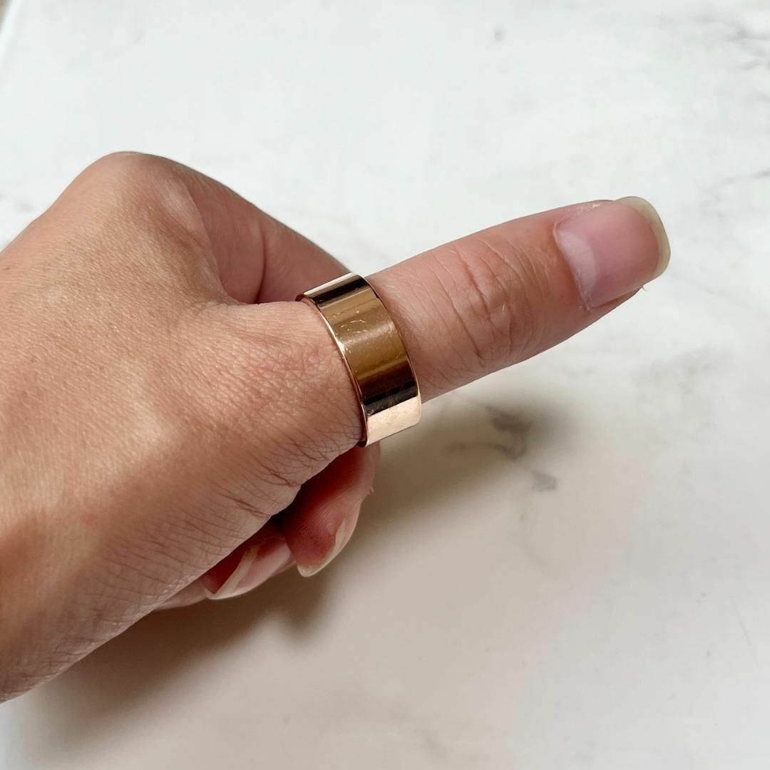 アレルギー対応◎平打ち8mmピンクゴールドリング レディースのアクセサリー(リング(指輪))の商品写真
