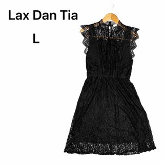 Lax Dan Tia ノースリーブ　レース ワンピース 黒 ブラック L(ひざ丈ワンピース)