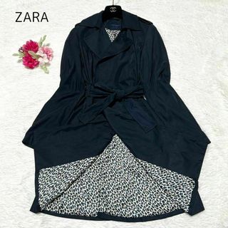 ザラ(ZARA)のZARA ザラ トレンチコート テロンチ ネイビー レオパード Mサイズ(トレンチコート)