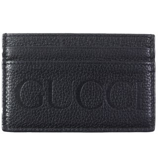 グッチ(Gucci)の極美品 GUCCI グッチ 658694 レザー ロゴエンボス カードケース パスケース ブラック 保存袋付き イタリア製 メンズ 定価40,700円(名刺入れ/定期入れ)