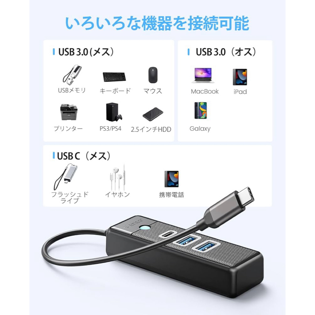 USB C ハブ Type-C 交換アダプタ USB3.0 3ポート スマホ/家電/カメラのPC/タブレット(PC周辺機器)の商品写真