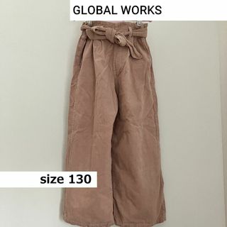 グローバルワーク(GLOBAL WORK)の値下げ！くすみピンク　ワイドパンツ　リボン付き　サイズM(パンツ/スパッツ)