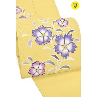 着物だいやす SALE368■名古屋帯■竪絽　撫子　花柄　夏　染め帯　イエロー【正絹】【仕立て上がり帯】(帯)