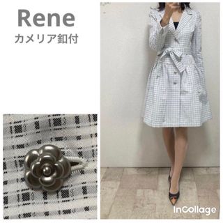 ルネ(René)の美品ルネティシューカメリア釦付スプリングコート34 イタリー生地　グレー系(スプリングコート)