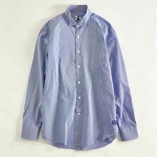 ロエベ(LOEWE)の46C13 LOEWE ロエベ アナグラム刺繍 ストライプ タキシードシャツデザイン 長袖シャツ 40 ブルー メンズ(シャツ)