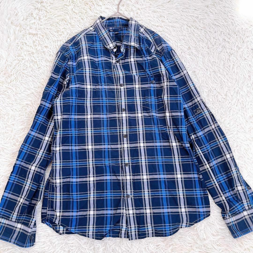 GAP(ギャップ)の【Gap】ギャップ（M）メンズシャツ 長袖トップス チェック柄 ブルー メンズのトップス(Tシャツ/カットソー(七分/長袖))の商品写真