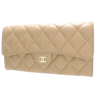 シャネル(CHANEL)のCHANEL(シャネル) マトラッセ クラシック フラップ ウォレット 長財布 小物 ココマーク ロングウォレット ラムスキン ベージュ ゴールド金具 AP0241 レディース 40802090149【中古】【アラモード】(財布)