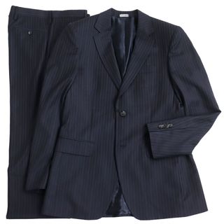 ドルチェアンドガッバーナ(DOLCE&GABBANA)の未使用品 DOLCE&GABBANA ドルチェ＆ガッバーナ Q169MC/FR2MM  バージンウール100% 黒タグ 裏地ロゴ総柄 シングルスーツ/セットアップ ネイビー ストライプ柄 46 イタリア製 正規品 メンズ(その他)