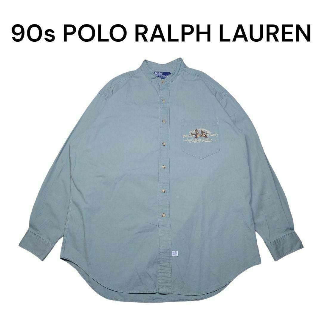 POLO RALPH LAUREN(ポロラルフローレン)の90sポロラルフローレン　ロゴ刺繍　ノーカラーシャツ　古着　POLO メンズのトップス(シャツ)の商品写真