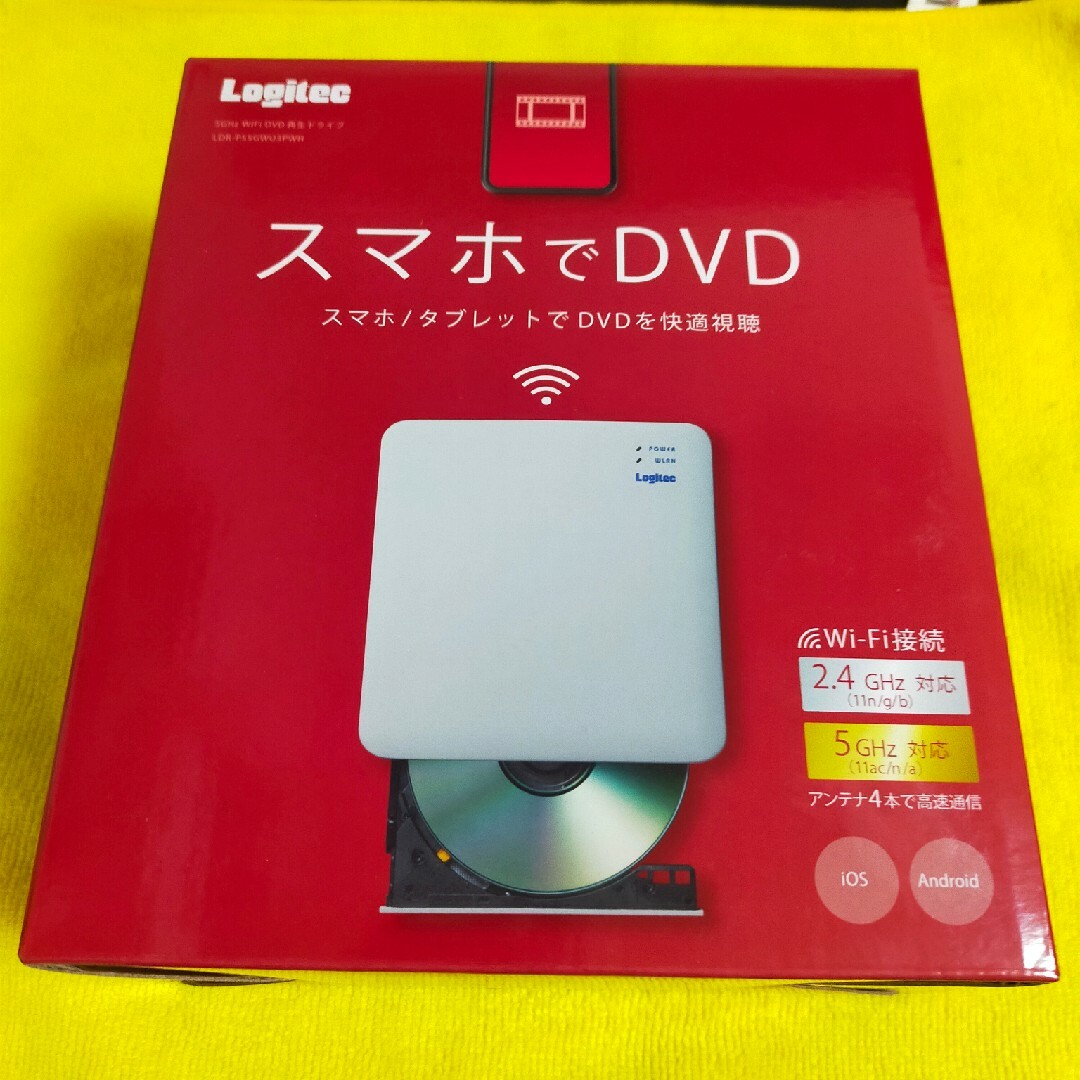 エレコム DVDディスクドライブ Wi-Fi 5GHz スマホでDVDを再生 … スマホ/家電/カメラのPC/タブレット(PC周辺機器)の商品写真