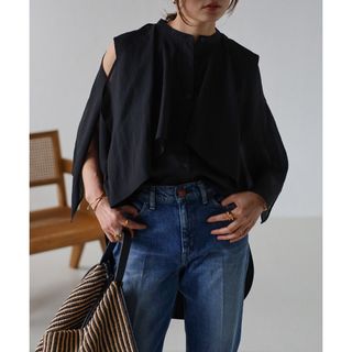 2WAY異素材フリルシャツ シャツ 可愛い オシャレ レディース 人気(Tシャツ(半袖/袖なし))