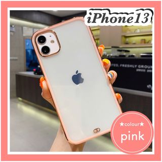 iPhoneケース　13 ピンク　クリア　ソフト　ゴールド(iPhoneケース)