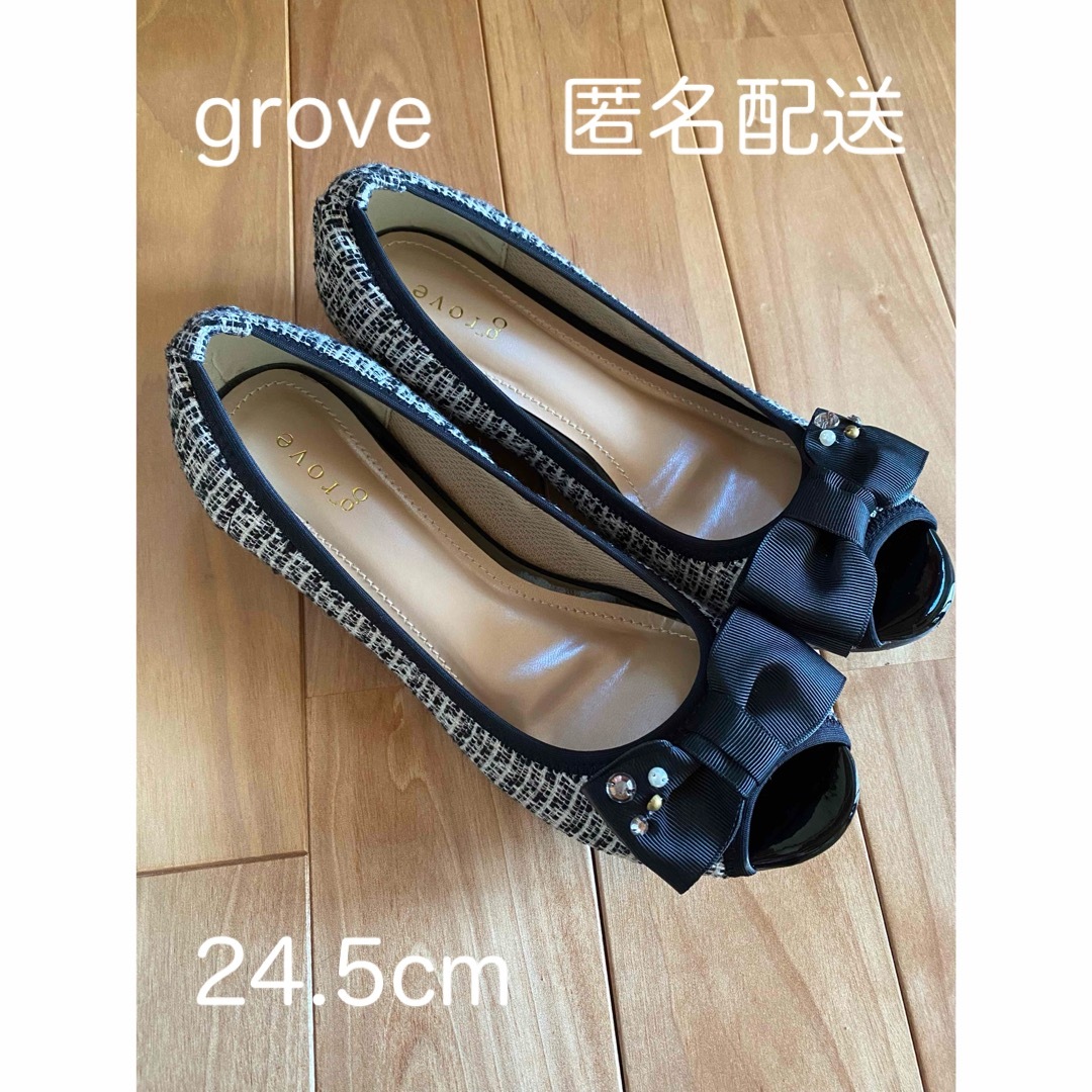 grove(グローブ)のgroveツイードオープントウパンプス24.5 レディースの靴/シューズ(ハイヒール/パンプス)の商品写真