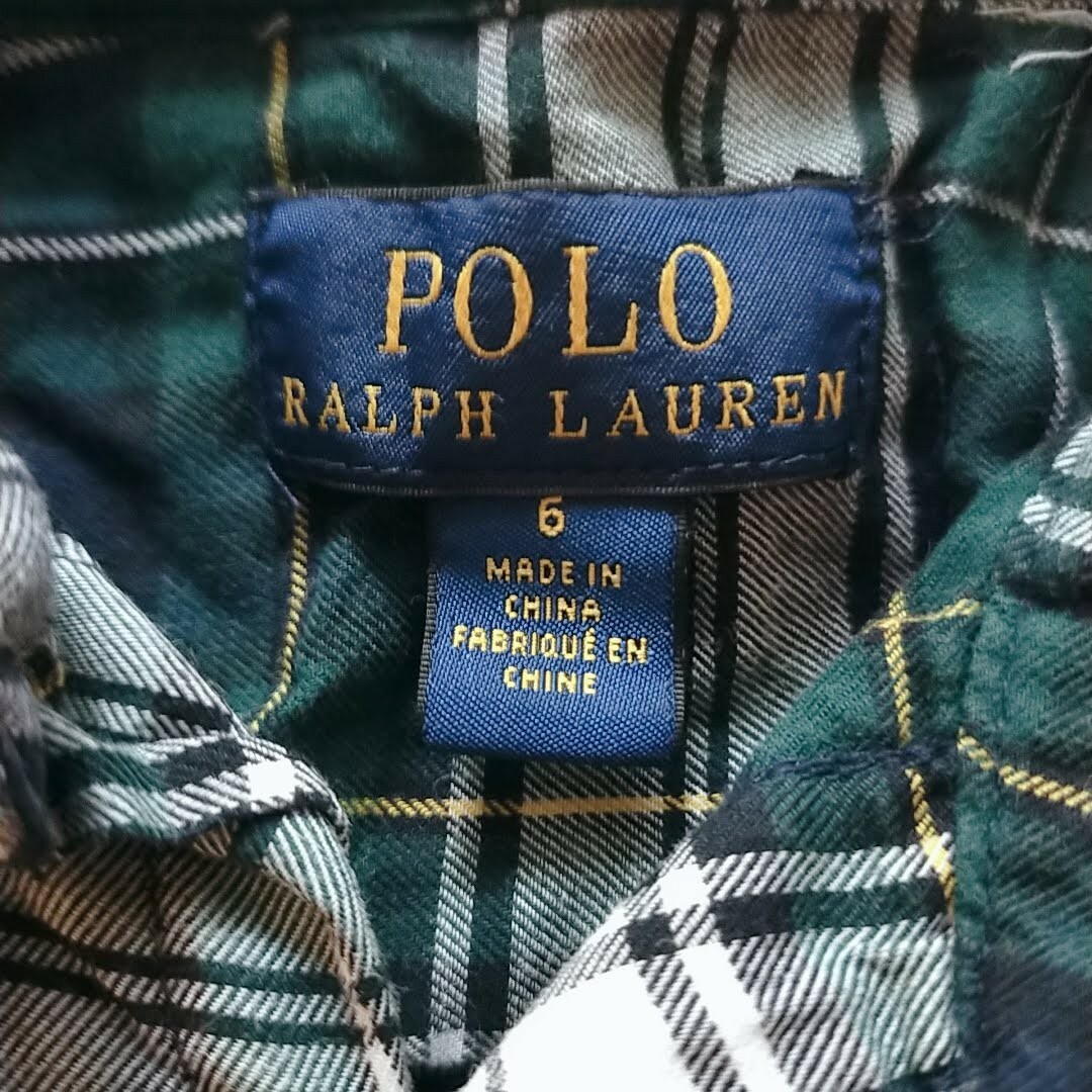 POLO RALPH LAUREN(ポロラルフローレン)の美品　長袖チェック柄シャツ　サイズ６　グリーン　緑　110~120 キッズ/ベビー/マタニティのキッズ服男の子用(90cm~)(ブラウス)の商品写真