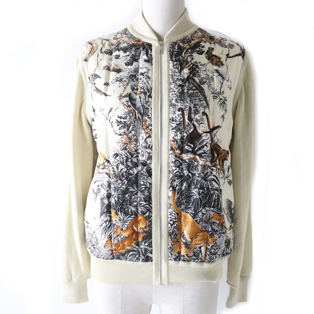 HERMES - 美品 HERMES エルメス シルク カシミヤ混 アニマル柄 中綿入り ZIP ジャケット/ブルゾン ベージュ 34 イタリア製 正規品 レディース