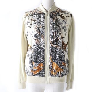 エルメス(HERMES)の美品 HERMES エルメス シルク カシミヤ混 アニマル柄 中綿入り ZIP ジャケット/ブルゾン ベージュ 34 イタリア製 正規品 レディース(ナイロンジャケット)