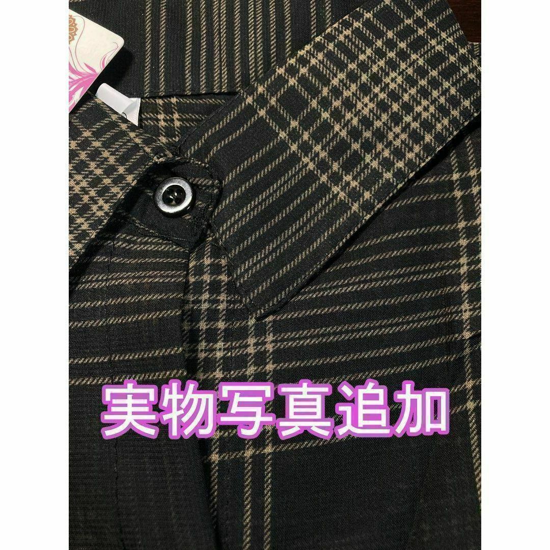 XL ブラック シースルーシャツ チェック柄 薄手 ゆったり 長袖 レディース レディースのトップス(シャツ/ブラウス(長袖/七分))の商品写真