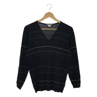 ジョンスメドレー(JOHN SMEDLEY)のJOHN SMEDLEY / ジョンスメドレー | メリノウール Vネック 30G ボーダーニット | M | ブラック | メンズ(ニット/セーター)