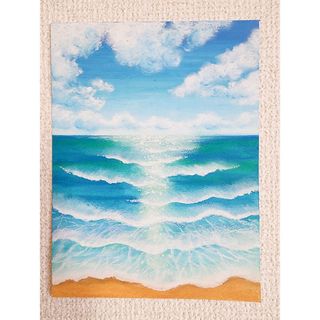 パステル画　風景画　絵画　アート　インテリア　海の絵(アート/写真)