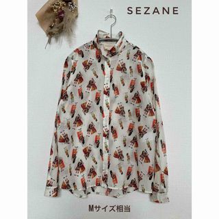 SEZANE コットンシルク　シアープリントシャツ　34 ベージュ×レッド(シャツ/ブラウス(長袖/七分))