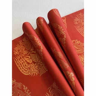 帯　袋帯　成人式　お祝い　和装　金　龍　辰　朱色　赤　ゴールド　美品　中国(帯)