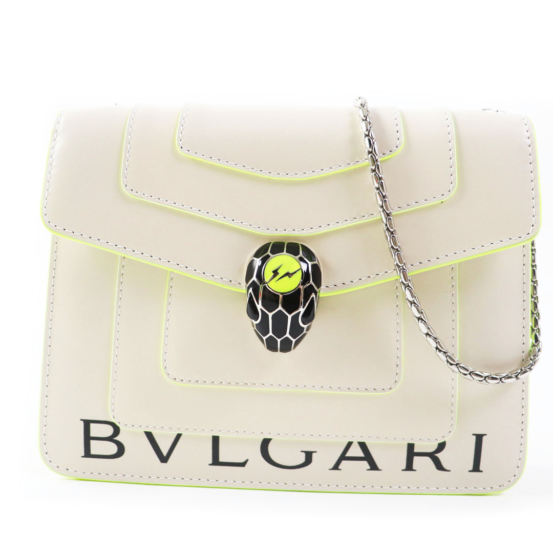 BVLGARI(ブルガリ)の未使用品 BVLGARI ブルガリ フラグメント コラボ 289525 セルペンティ レザー ショルダーバッグ ライトベージュ ネオンイエロー ブラック  箱・保存袋付き イタリア製 レディース レディースのバッグ(ショルダーバッグ)の商品写真