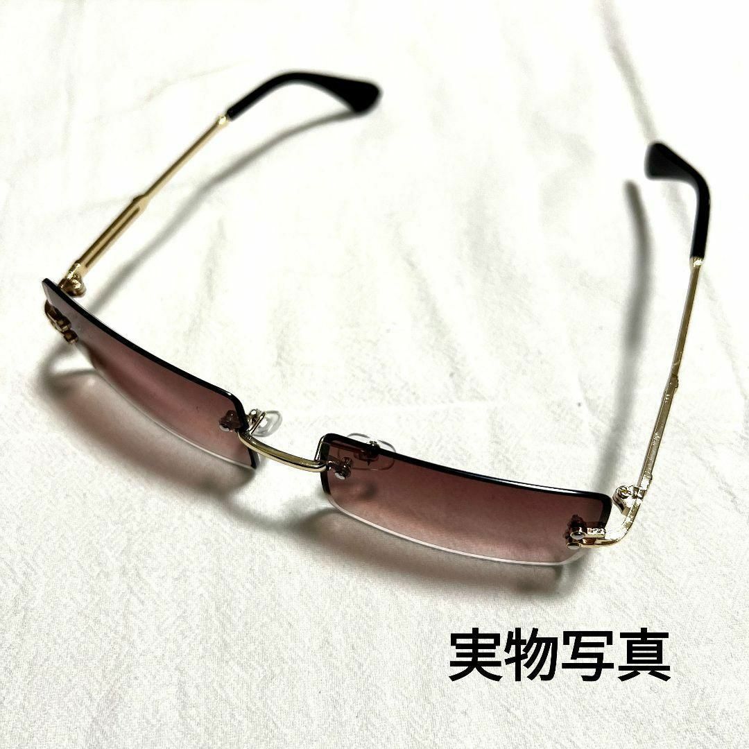 リムレス スクエア ブラウン ヒップホップ サングラス メガネ UV対策 お洒落 メンズのファッション小物(サングラス/メガネ)の商品写真