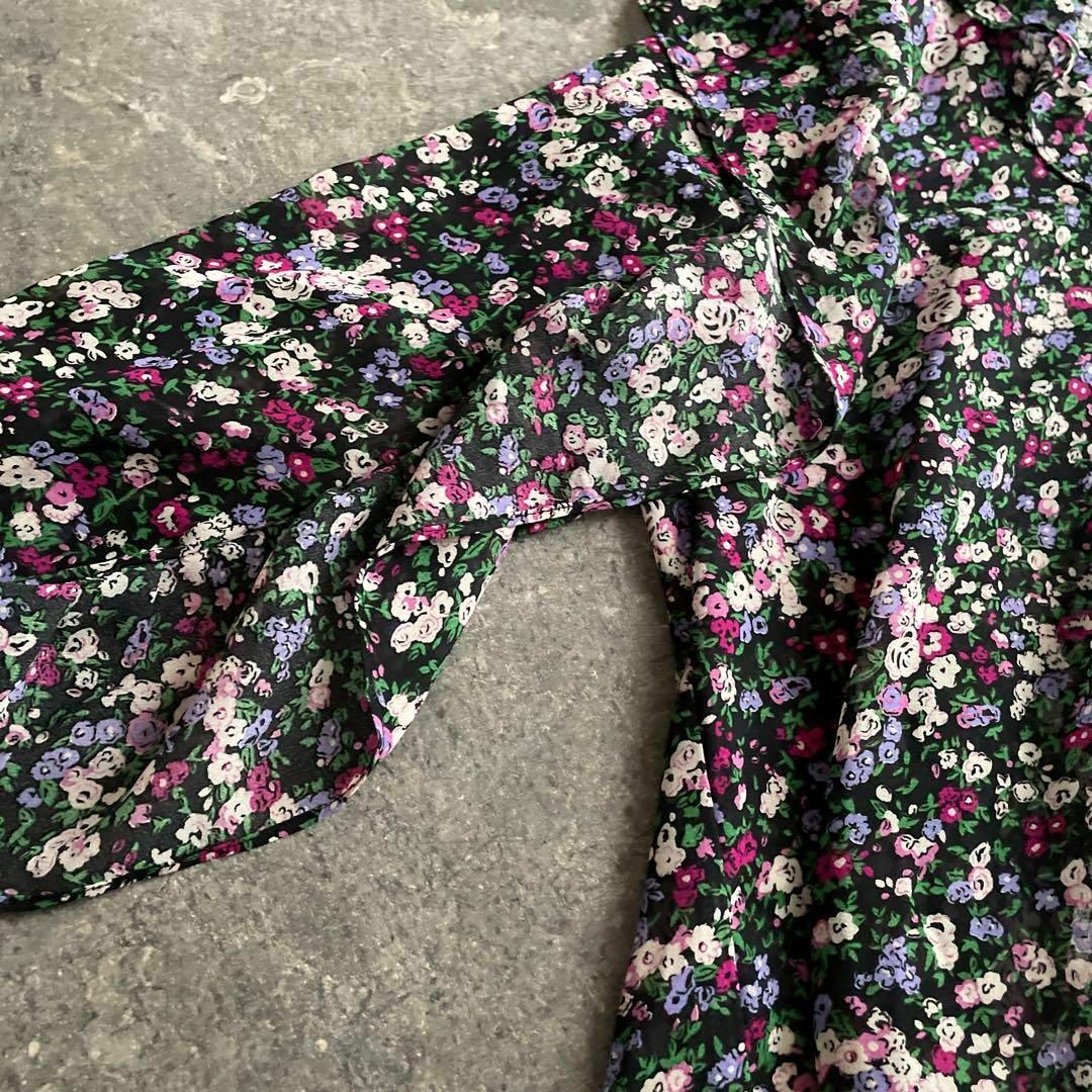 花柄 フラワー ブラウス シャツ 透け感 シアー フリル レディースのトップス(シャツ/ブラウス(長袖/七分))の商品写真
