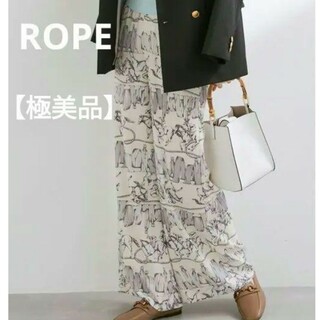 【極美品】ROPE ヴィンテージスカーフプリントワイドパンツ　ネイビー　Mサイズ