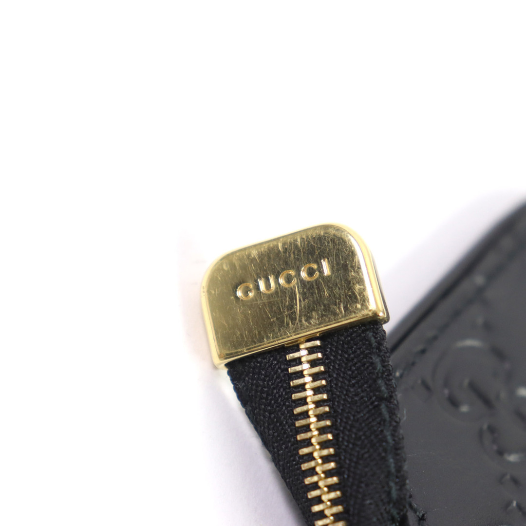 Gucci(グッチ)の良品 GUCCI グッチ 447964 レザー GGロゴ 総柄 シマレザー キーリング付き コインケース/小銭入れ ブラック ゴールド金具 イタリア製 メンズ メンズのファッション小物(コインケース/小銭入れ)の商品写真