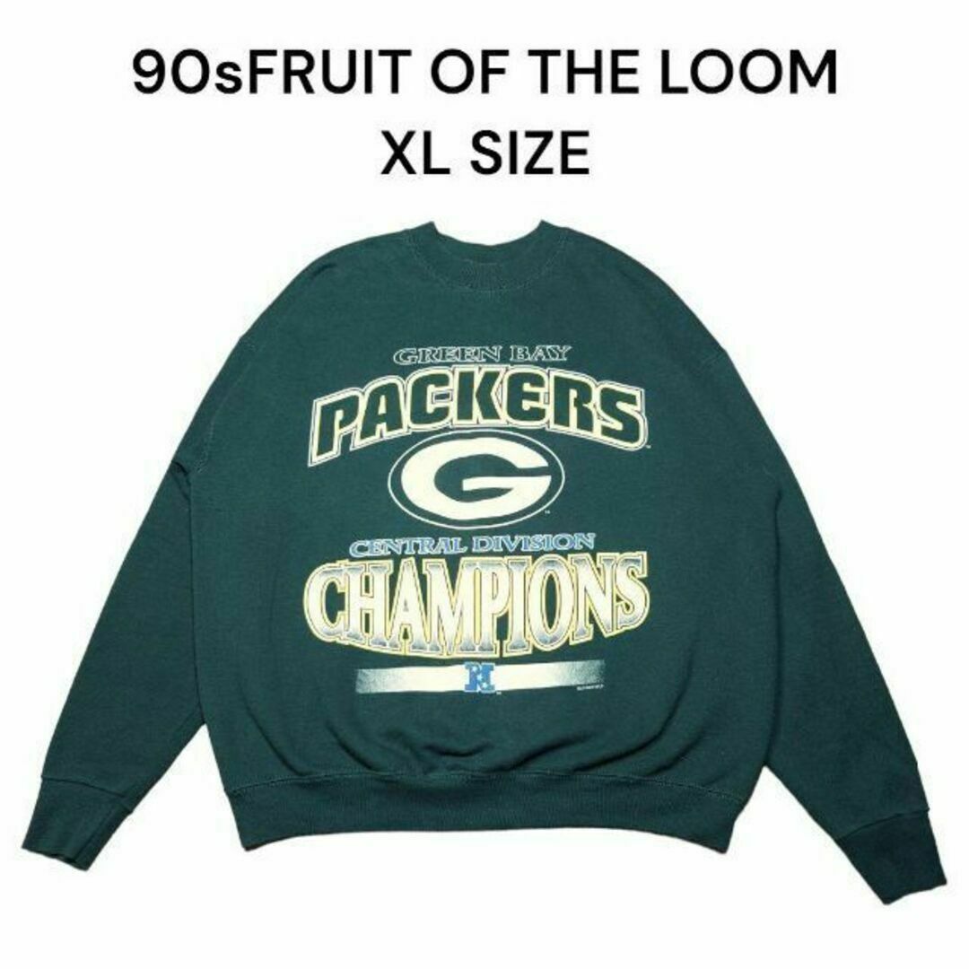 FRUIT OF THE LOOM(フルーツオブザルーム)の90s グリーンベイパッカーズ　全面　ビッグプリント　スウェットトレーナー　古着 メンズのトップス(スウェット)の商品写真