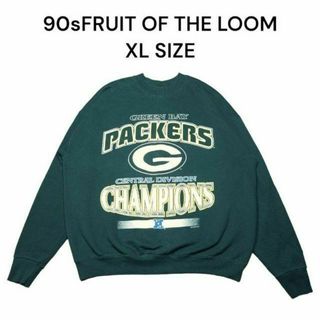 フルーツオブザルーム(FRUIT OF THE LOOM)の90s グリーンベイパッカーズ　全面　ビッグプリント　スウェットトレーナー　古着(スウェット)