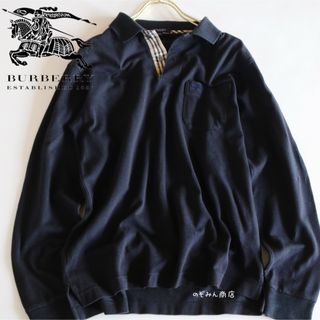 バーバリー(BURBERRY)の【BURBERRY】長袖ポロシャツ　ノバチェック　ロゴ　黒　日本製　M★(ポロシャツ)