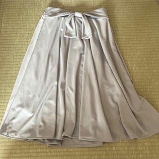 水色　スカート　リボン　フレア　ゴム(ひざ丈スカート)