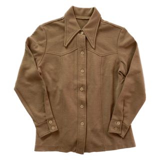 ヴィンテージ(VINTAGE)のUSAレディースヴィンテージ 70s ニットシャツ ベージュ 長袖 M 古着(シャツ/ブラウス(長袖/七分))