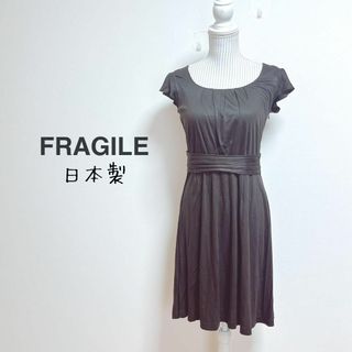 フラジール(FRAGILE)のフラジール　半袖ワンピース　フレンチスリーブ　サッシュベルト風【38】レーヨン(ひざ丈ワンピース)