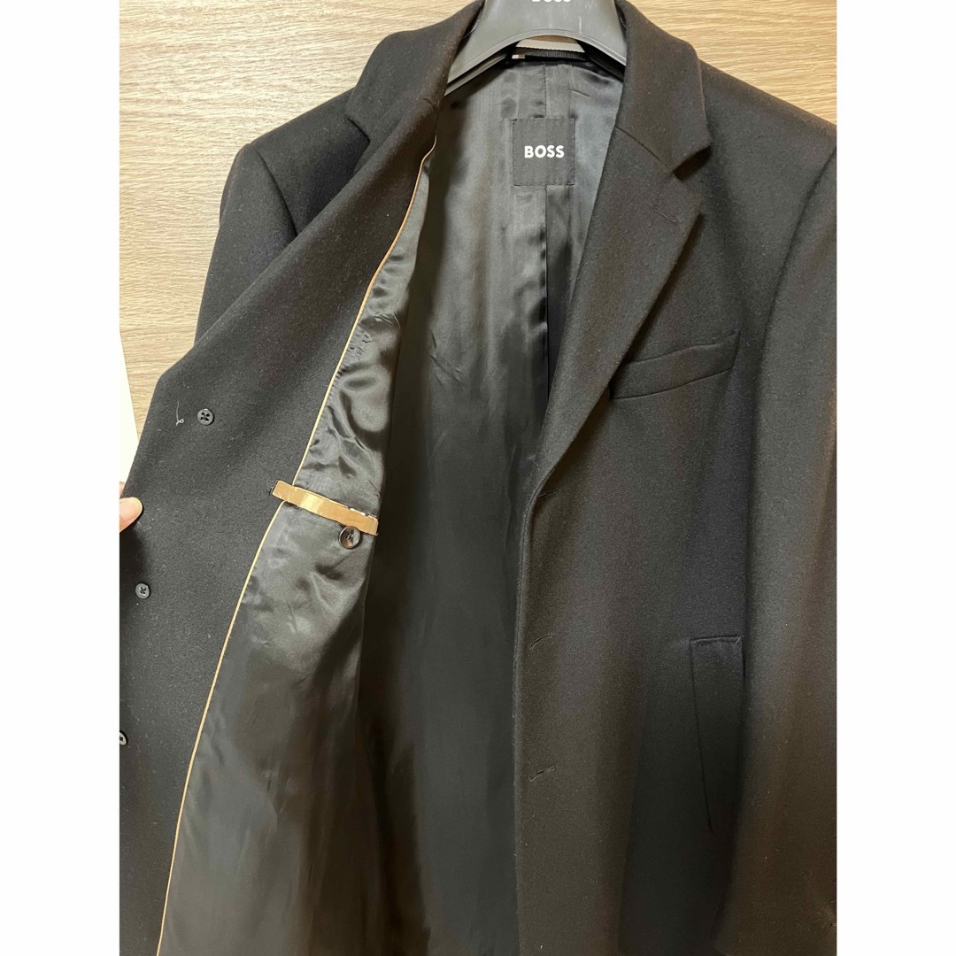 HUGO BOSS(ヒューゴボス)のヒューゴボス チェスターコート ウール 黒 スリムフィットコートhugoboss メンズのジャケット/アウター(チェスターコート)の商品写真