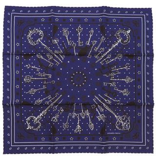 エルメス(Hermes)のエルメス HERMES スカーフ カレ55 CARRE シルク マリン×ホワイト×ブラック 【Les Cles Bandana/レ クレ】  【箱】【中古】(スカーフ)