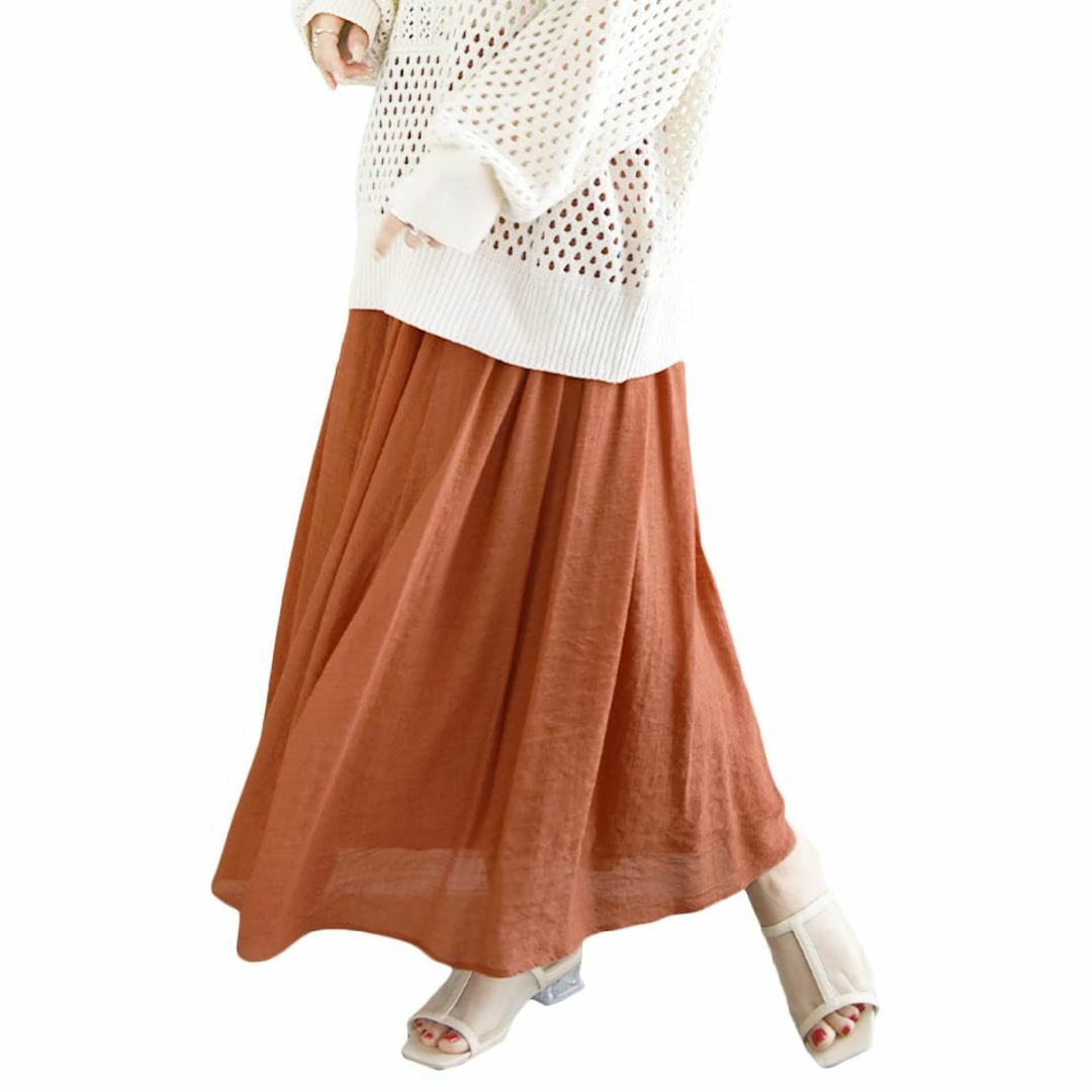 色: オレンジ[アンドイット] スラブギャザー スカート ロング レディース レディースのファッション小物(その他)の商品写真