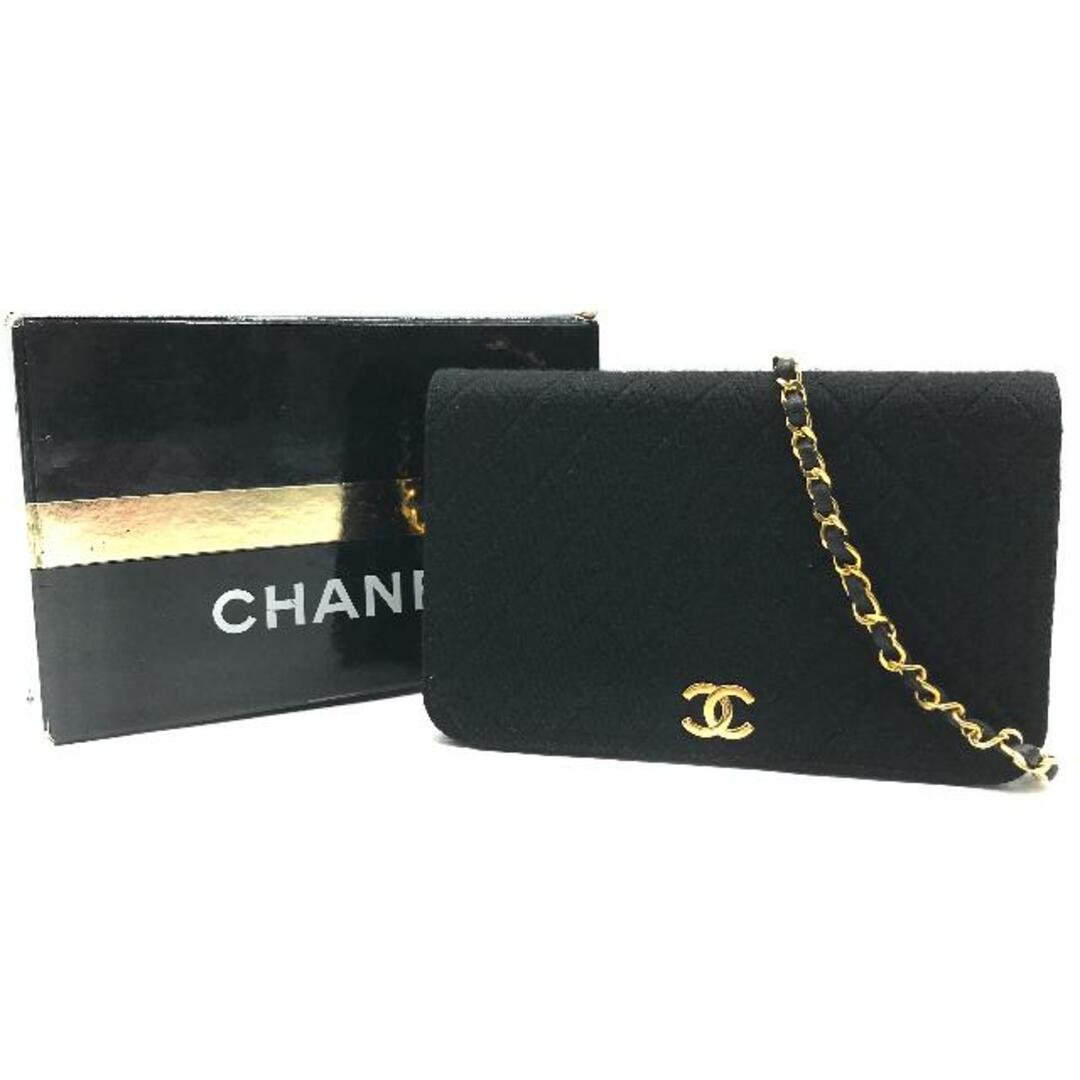 CHANEL(シャネル)の良品 CHANEL シャネル ココマーク マトラッセ コットンジャージ フルフラップ プッシュロック チェーン ショルダー バッグ ブラック a2691 レディースのバッグ(ショルダーバッグ)の商品写真