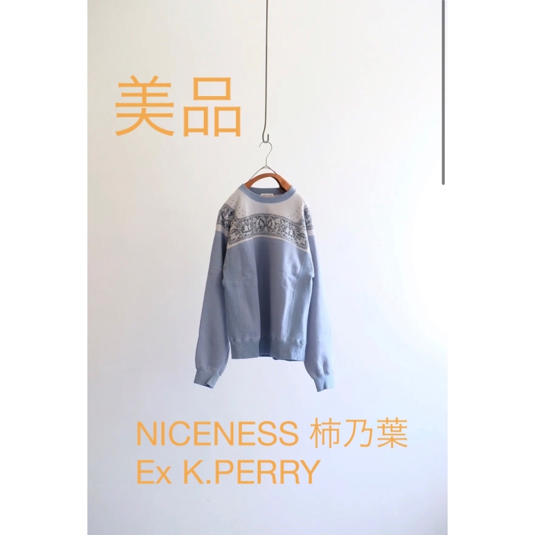 美品】NICENESS 柿乃葉 Ex K.PERRY Blue 柿柄スウェット 美品】NICENESS 柿乃葉 Ex K.PERRY Blue 柿柄スウェット