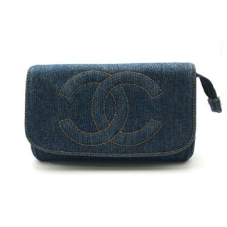 シャネル(CHANEL)のCHANEL シャネル ココマーク デニム シングル フラップ ポーチ 小物入れ ブルー 良品 a2705(その他)