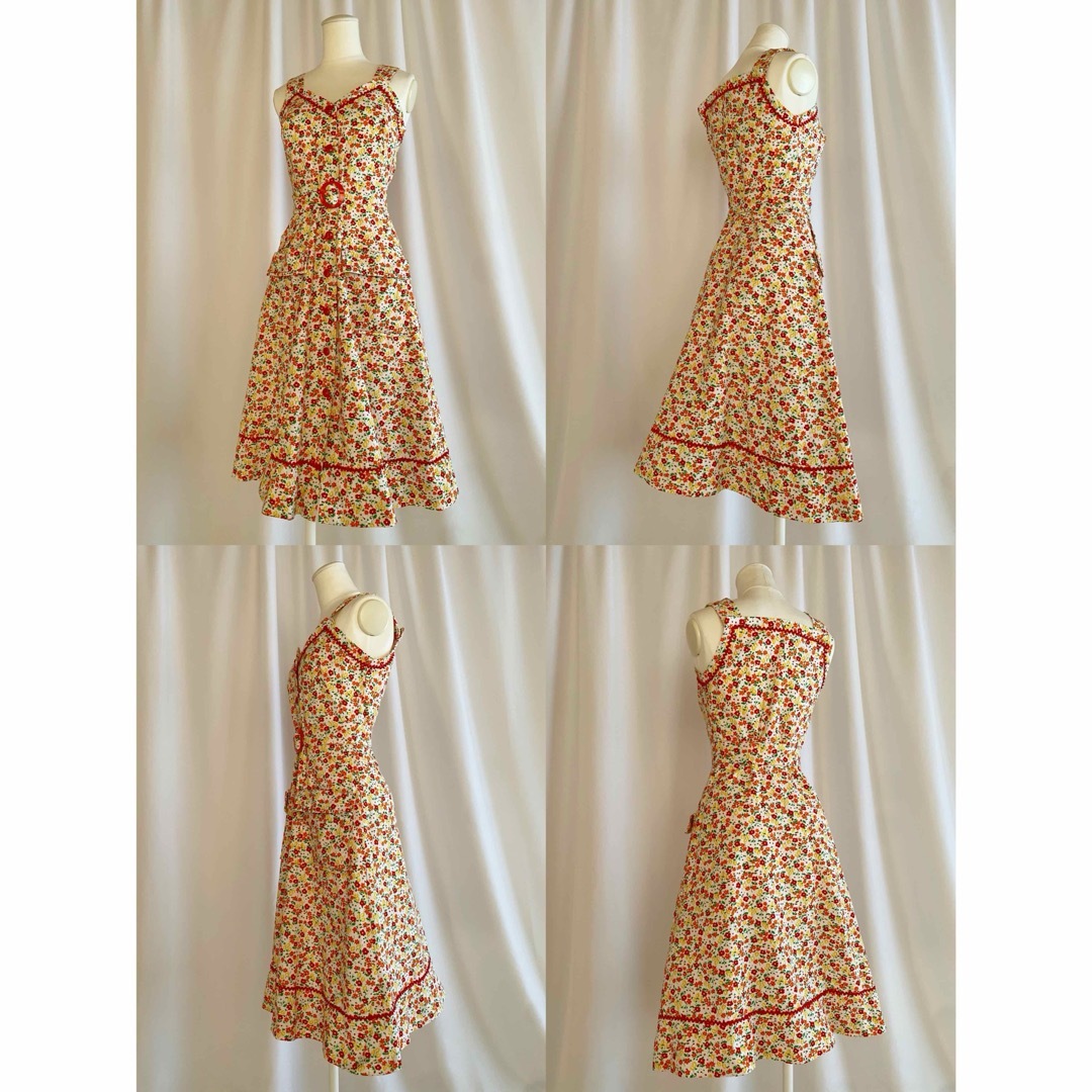 古着 ビンテージ 70s France 花柄 総柄 エプロン ドレス ワンピースの 古着 ビンテージ 70s France 花柄 総柄 エプロン ドレス ワンピースの