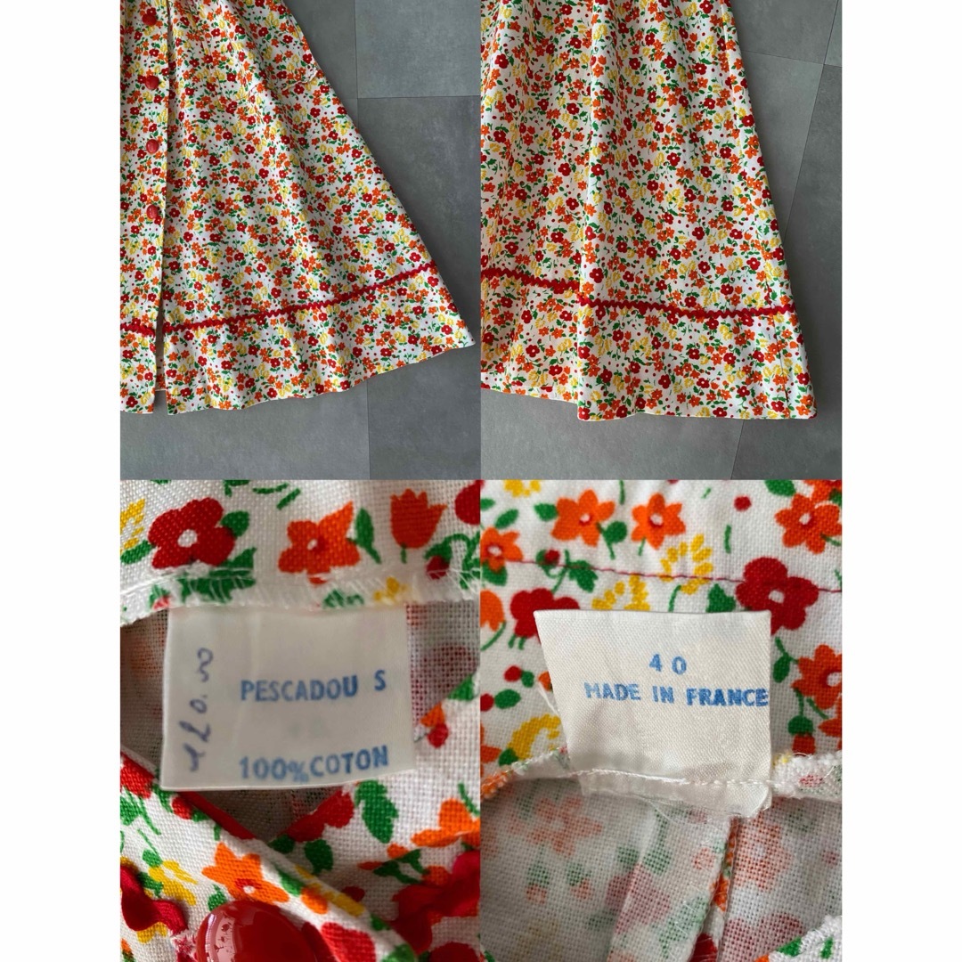 古着 ビンテージ 70s France 花柄 総柄 エプロン ドレス ワンピースの 古着 ビンテージ 70s France 花柄 総柄 エプロン ドレス ワンピースの