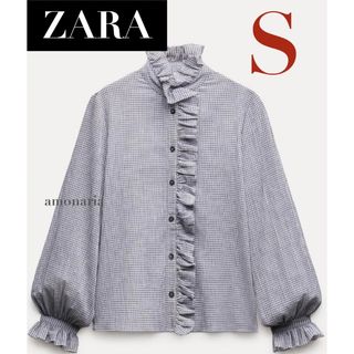 ザラ(ZARA)の【新品】ZARA チェックフリルブラウス　チェック柄ブラウス　シャツブラウス(シャツ/ブラウス(長袖/七分))