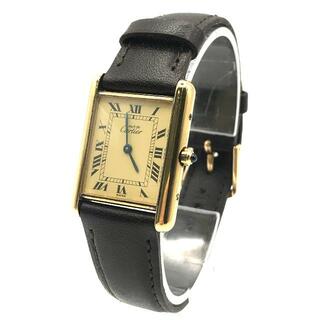 カルティエ(Cartier)の良品 Cartier カルティエ マストタンク 925 革 ブラウン ベルト QZ クォーツ 腕時計 ゴールド ウォッチ k821(腕時計)