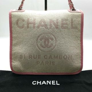 シャネル(CHANEL)の良品 CHANEL シャネル ココマーク ドーヴィル Wチェーン ストロー ラフィア ショルダー バッグ ピンク a939(ショルダーバッグ)