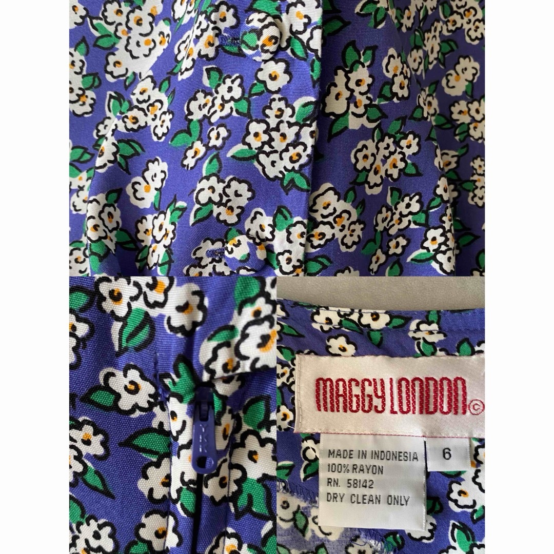 古着 ビンテージ 80s 花柄 フラワー ワンピース レーヨン ブルー 古着 ビンテージ 80s 花柄 フラワー ワンピース レーヨン ブルー